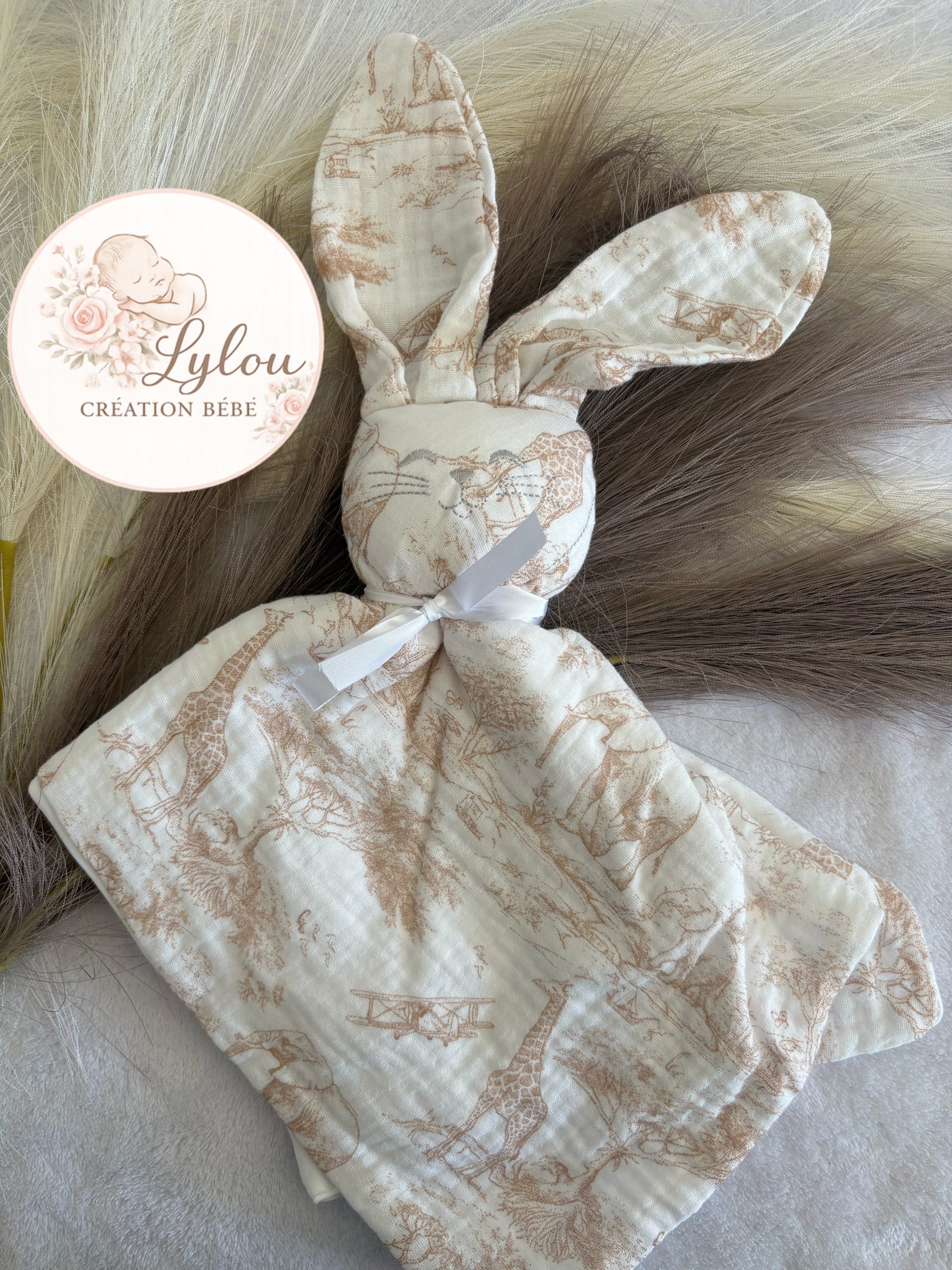 Doudou bébé lapin en gaze de coton personnalisable – Image 3