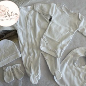 Ensemble naissance bébé 5 pièces en coton - Doux, confortable personnalisable