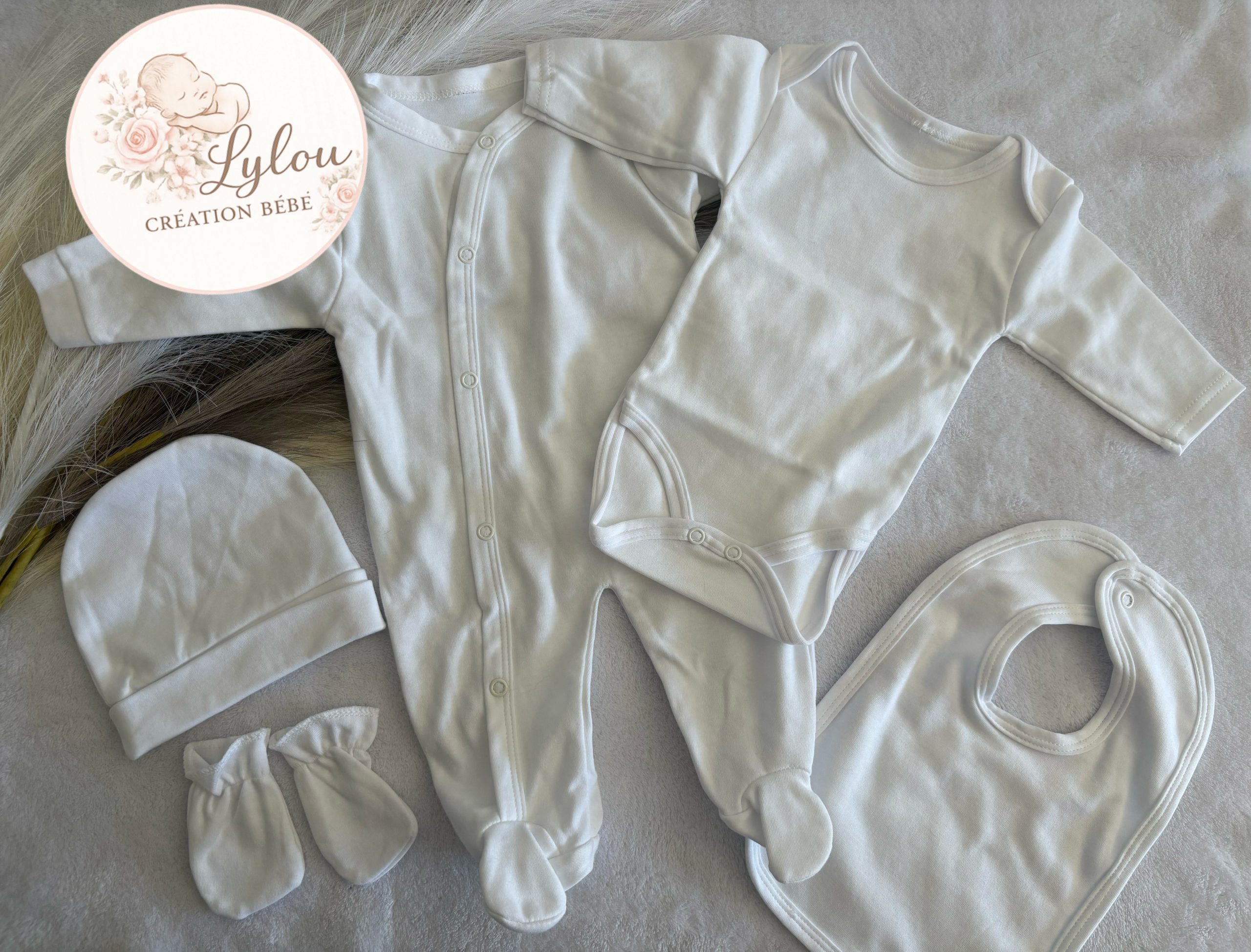 Ensemble naissance bébé 5 pièces en coton - Doux, confortable personnalisable