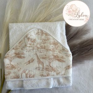 Cape de bain bébé safari en coton Douce, absorbante et personnalisable