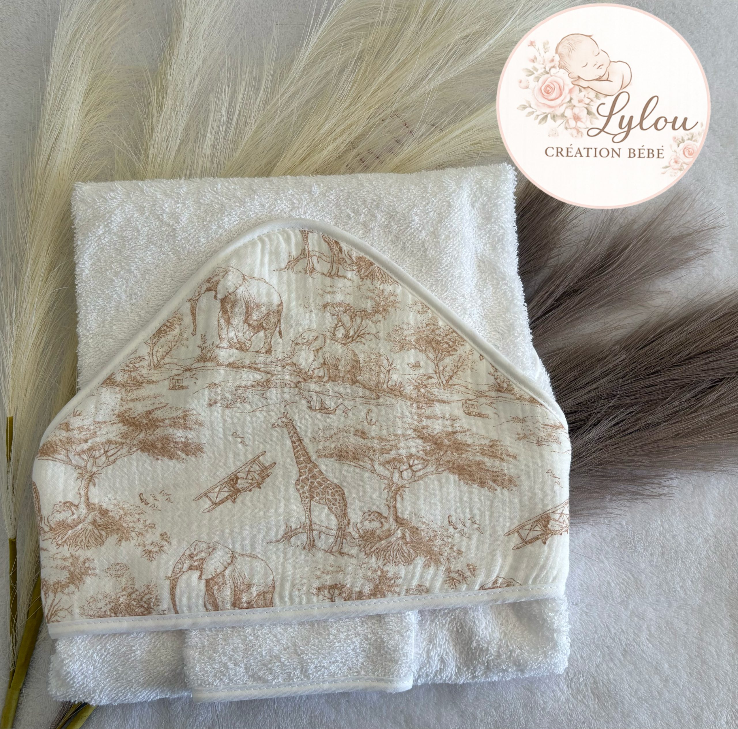 Cape de bain bébé safari en coton Douce, absorbante et personnalisable