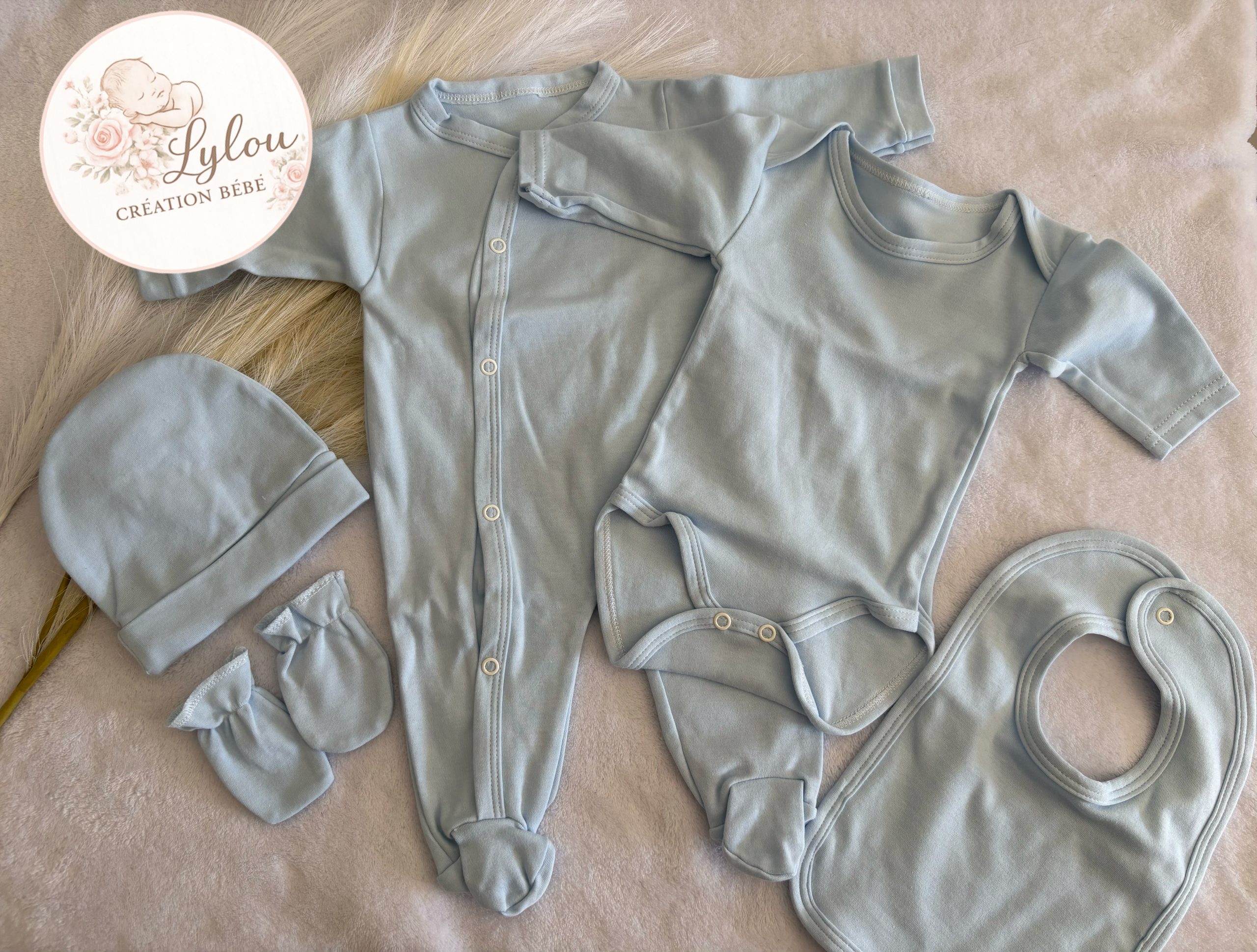 Ensemble naissance bébé 5 pièces en coton - Doux, confortable personnalisable – Image 3