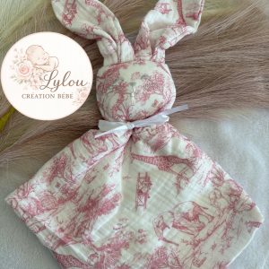 Doudou bébé lapin en gaze de coton personnalisable